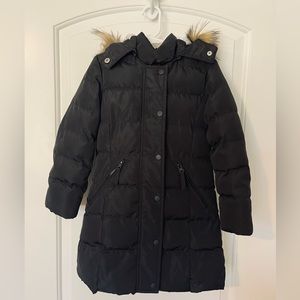 Little Girls Copper Key Size 4/5 Black Puffer Coat with Removable Faux Fur Hood
